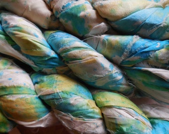 50 Yards   Splash Ribbon, Seabreeze  Splash,  Sari Silk Ribbon,    from India