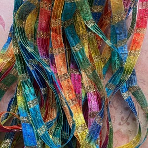 Italian Ribbon, 10 Yards, Width Varies, Carnival,  Lurex Threading