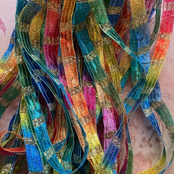 Italian Ribbon, 10 Yards, Width Varies, Carnival,  Lurex Threading