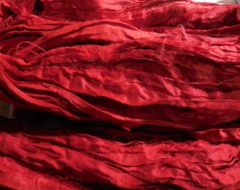 Madeja de cinta de seda sari roja, comercio justo de la India,