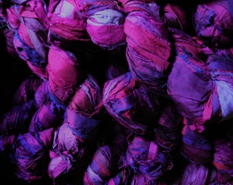 Sari Silk Ribbon,  Pattern Within,  Magenta Purple Mix   Raw Edges,    Wrapping ribbon,  jewelry ribbon