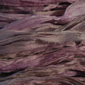 10 Yards,  Distressed, Shabby Lavender/Orchid  Sari Silk Ribbon,  Fair Trade from India