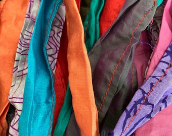 5 Yards,  Side Seamed Sari Ribbon, Premium Duponi  Multicolored Ribbon,  Recycled Fabric, Finished Ribbon