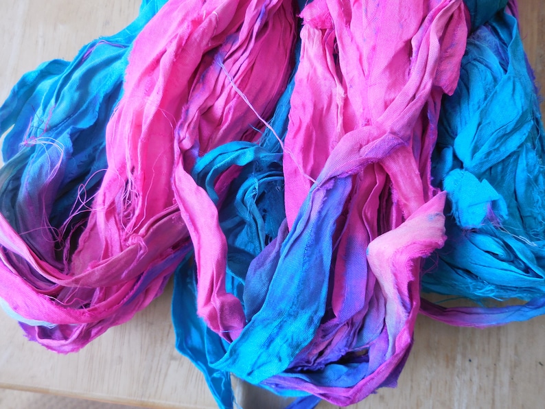 Fair Trade from India Bright Pink and Blue 100 gram skein Summer Colors