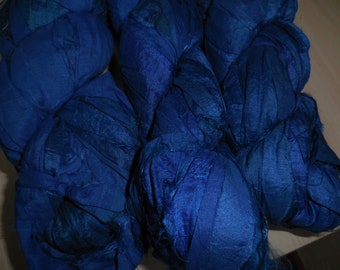 Cobalt Blue,   Sari Silk Ribbon Skein,  Fair Trade from India,  unusual wrapping ribbon