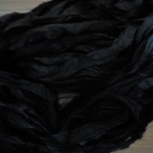 80 Yards,  Black Luxury  Chiffon Sari Silk Ribbon,  Fair Trade from India