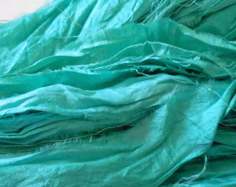 LIQUIDACIÓN 10 yardas, Seaglass, Cinta de seda Sari, , De India, Comercio Justo