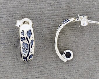 Sterling Silver Leaf Pattern Half Hoop Earring Supplies (Pair)