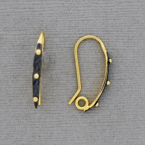 18K Gold Plated ear wire, oxidized with gold dots..Earring Supplies, Components, Gold Plated Supplies, Minimalist Design
