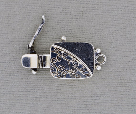 Box Clasp in Sterling Silver With Safety Catch and Organic Texture