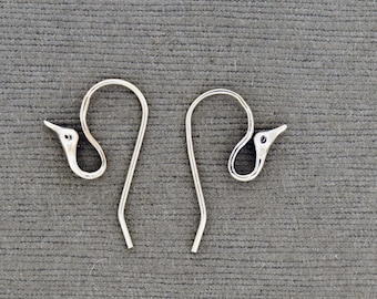 Sterling Silver Bird Head Ear Wire (Pair).Earring Supplies, Components, Gold Plated Supplies, Artisan Jewelry