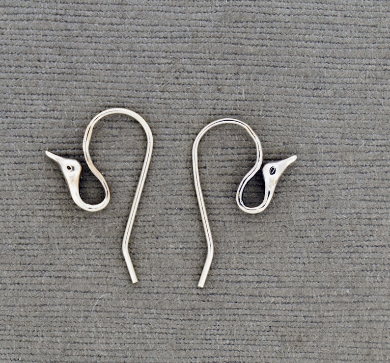 Sterling Silver Bird Head Ear Wire Pair.Earring Supplies, Components, Gold Plated Supplies, Artisan Jewelry image 1