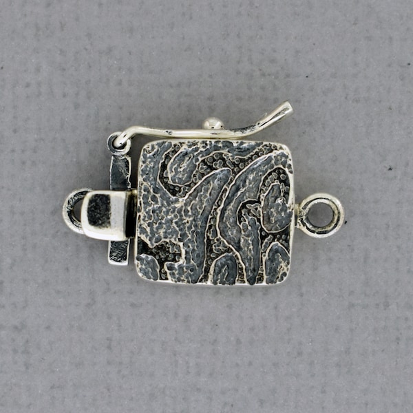 Sterling Silver Textured Box Clasp with safety catch, Jewelry Supplies, Jewelry Making, DIY Jewelry, Artisan Jewelry