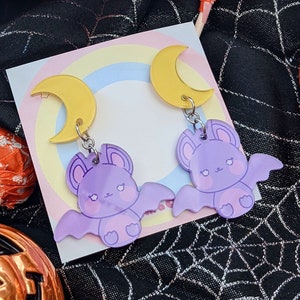 Baby Batty and the Moon - Acrylic Earrings