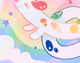 Weenie Dragon - Holographic Art Print - 4x6