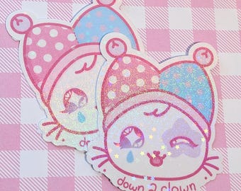 Down to Clown - Cat Jester - Holographic Vinyl Sticker