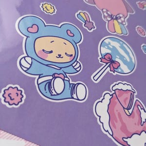 Hoja de pegatinas troqueladas de pastel kawaii con forma de galaxia