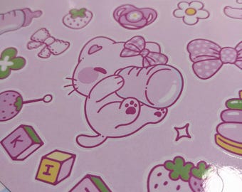 Baby Berry Kitty - Pastel Kawaii - Kiss Cut Sticker Sheet