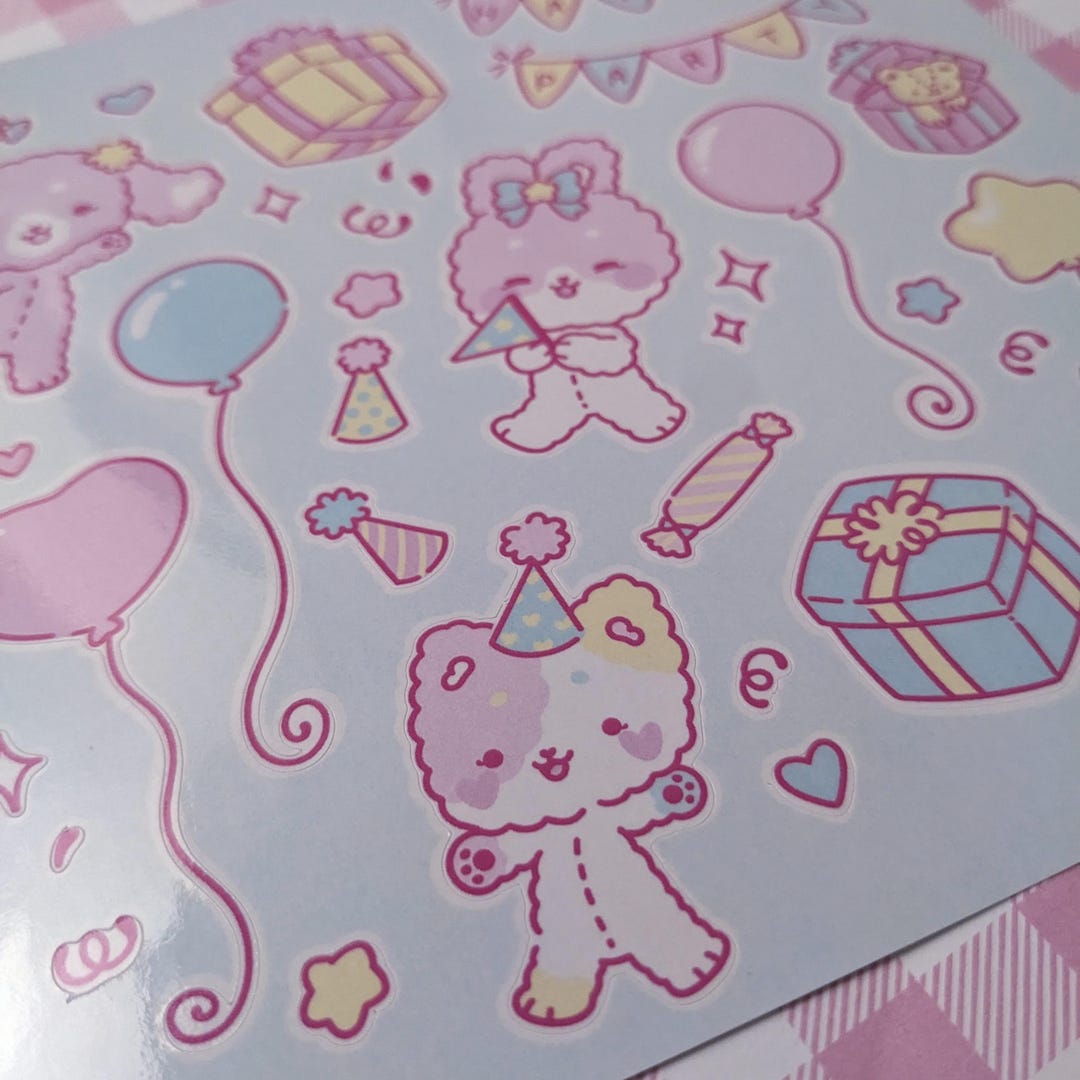 Kirara's Birthday Party - Pastel Kawaii - Kiss Cut Sticker Sheet - Etsy