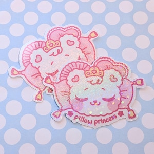 Coussin Princesse - Kawaii rose - Sticker holographique en vinyle