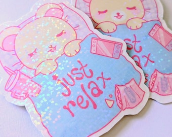 Just Relax Bear - Holographic Vinyl Sticker
