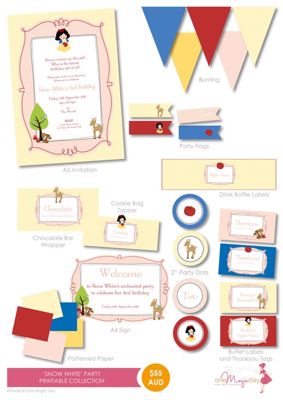 Items similar to Snow White Party PRINTABLE Collection on Etsy