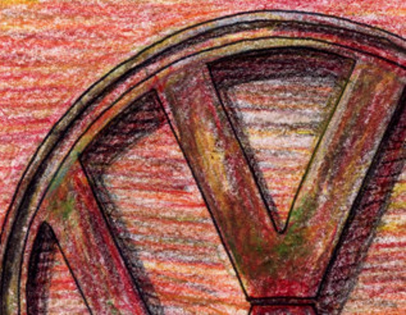 033-VW Vokswagen 8x10, 16X20 Print Emblem in Color Pencil Limited Edition Run of 50