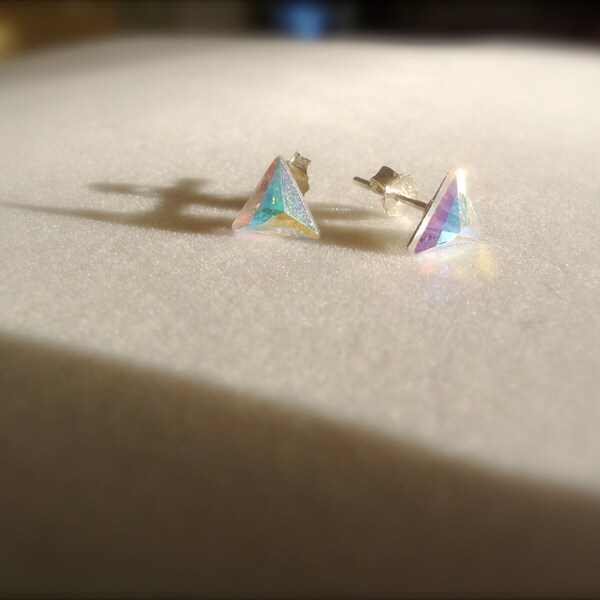 Bermuda Earrings -  Swarovski Crystal AB triangular rhinestones on sterling silver posts