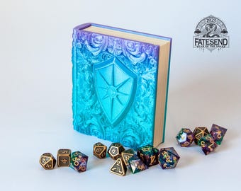 FatesEnd "Paladin Oath Tome" – Shield Insignia Storage Book with Tray | Mermaid Elixir Filament | Jewelry Box | Dice Vault | TTRPG-Inspired