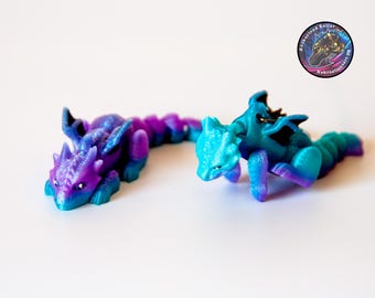 Articulated Baby Dragon Keychain | Design by KeKreations | Floppy 3D Printed Fidget Toy | Dark Magic & Mermaid Elixir Colors | Cute Gift