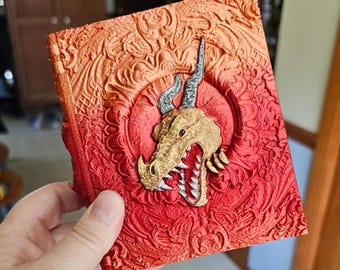 FatesEnd "Dragonborn Tome" – Dragon Storage Book with Tray | Firey Gold/Red with Metallic Accents | Dice Vault | Jewelry Box | Fantasy Decor