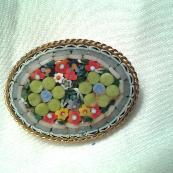 RESERVE FOR DEBORAH vintage costume jewelry brooch pin  flower micro mosaiC portrait antique