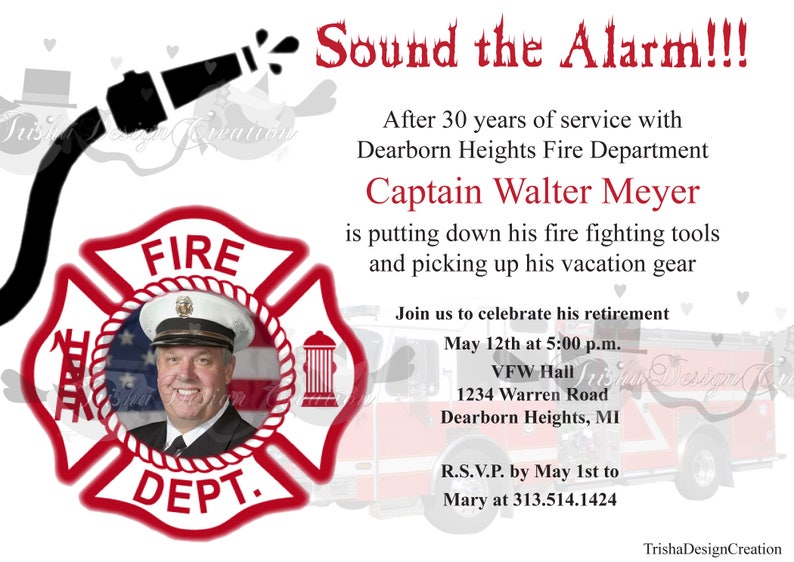 Firefighter theme Retirement Invitation EACH WITH ENVELOPES