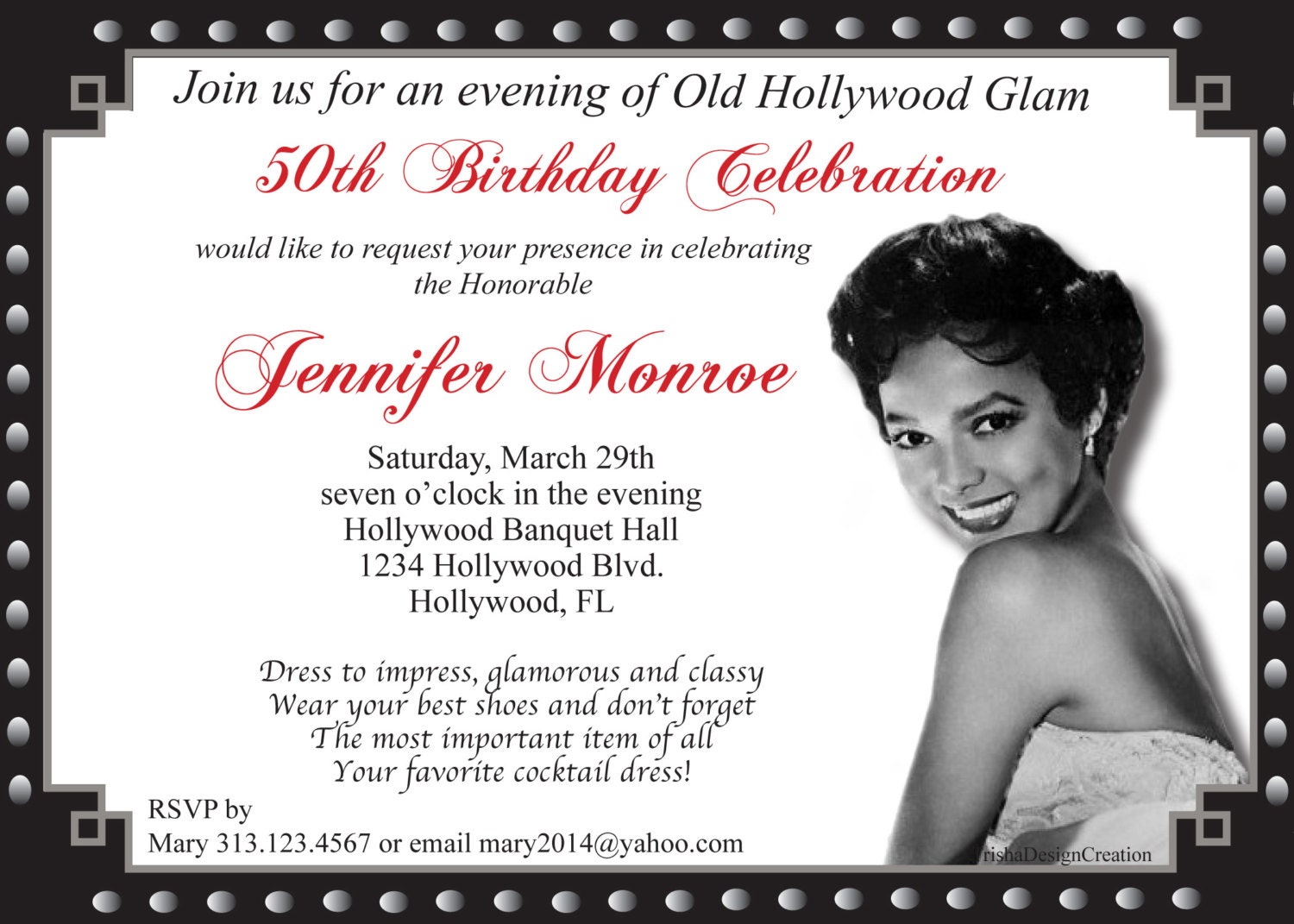 Old Hollywood Theme Glam Birthday each Invitation WITH ENVELOPES Etsy