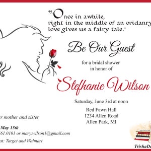 Be Our Guest Theme Bridal Shower Invitation each WITH ENVELOPES - Etsy