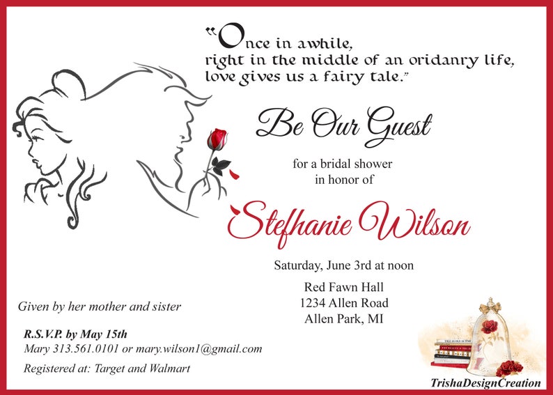 Be Our Guest Theme Bridal Shower Invitation each WITH ENVELOPES - Etsy