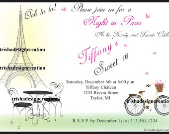 Night in Paris Sweet 16th Theme "Printable" Invitation