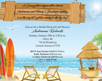 Beach Theme Bridal Shower "each" Invitation (WITH ENVELOPES)