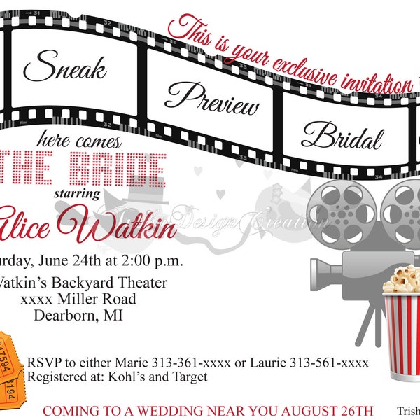 Movie Theme Bridal Shower "Printable" Invitation