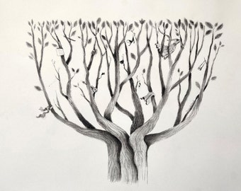 Cathie's Tree - Large charcoal and black stone drawing