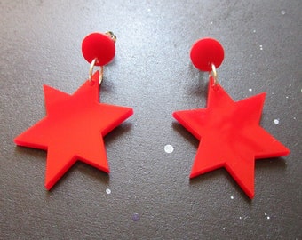 Sailor Mars Cosplay Earrings, Red 6 Point Star Stud Earrings, Sailor Mars Costume Jewelry