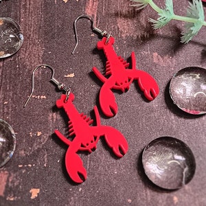 Funny Red Lobster Dangle Earrings, Summer Sea Life Ocean Crustacean, Summertime Beach Side Friends Lobster Jewelry