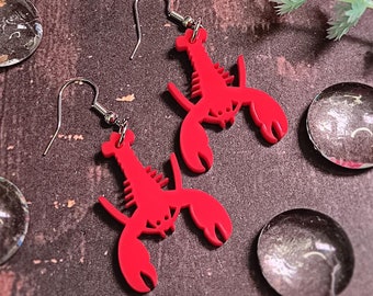 Grappige hangoorbellen rode kreeft, Summer Sea Life Ocean Crustacean, Summertime Beach Side Friends Lobster Jewelry