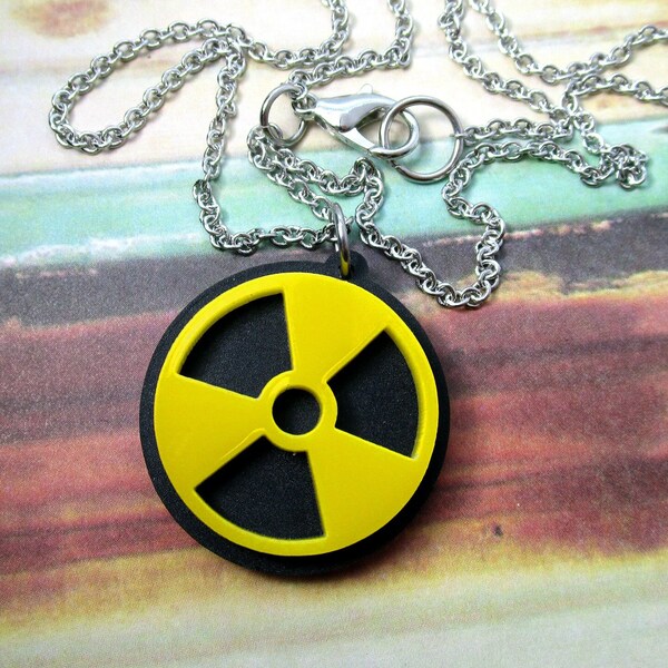 Radioactive Atomic Nuclear Hazard Symbol Pendant Necklace, Fallout Steam Punk Costume Accessory