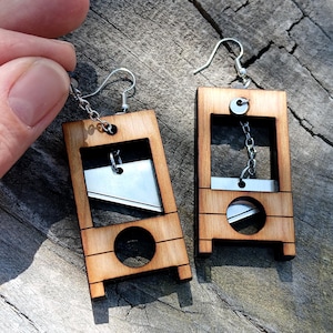 Guillotine Dangle Earrings *Moving Parts*  Big Wooden French Revolution Guillotine Statement Jewelry