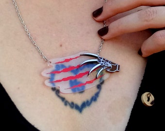 Slasher Glove Scratch Acrylic Pendant Necklace, Horror Halloween Costume