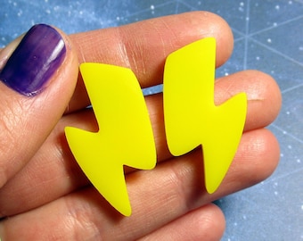 Big Yellow Cartoon Lightning Bolt Stud Cosplay Earrings