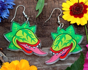 Little Shop of Horrors Audrey II Statement Dangle Earrings, Halloween Funny Detailed Jewelry