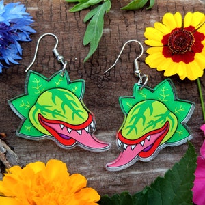 Little Shop of Horrors Audrey 2 Statement Dangle Earrings, Musical Theater Kid Stocking Stuffer Gift Idea, Funny Detailed Alien Jewelry