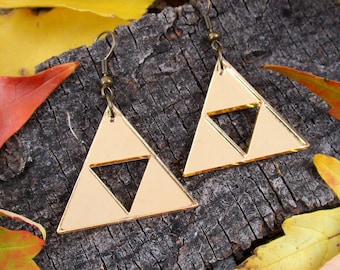 Legendary Gold Triforce Earrings, Hypoallergenic Big Golden Triangle Jewelry, Costume Cosplay Jewelry